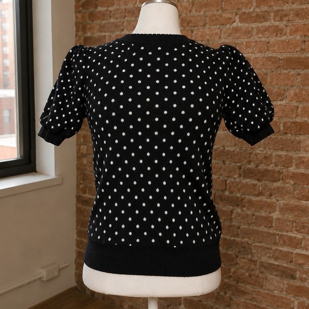 Black Polka Dot Puff Short Sleeve Sweater XXSP Preppy Mod Coquette Retro